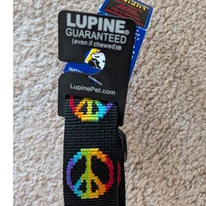 LupinePet Woofstock Dog Collar 1" Wide Rainbow Peace Sign Large Breed Brand New